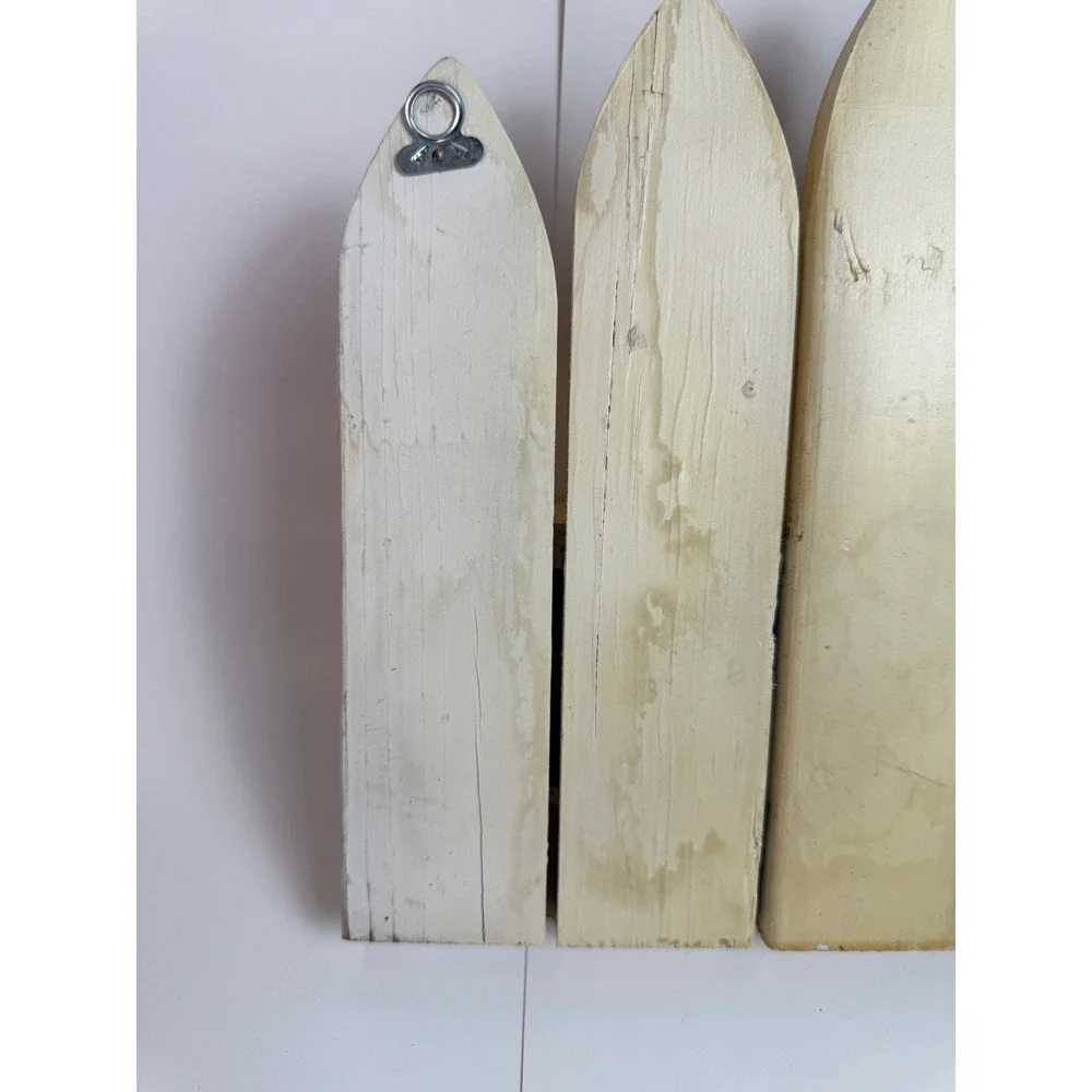 Vintage Hand Painted Wood Picket Fence Wall Shelf Pink Roses 3 Peg Rack 15in
